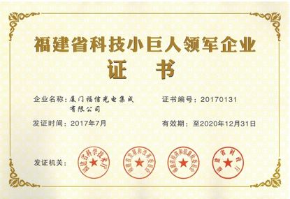 yy易游官网光电喜获“福建省科技幼巨人领军企业”荣誉称号